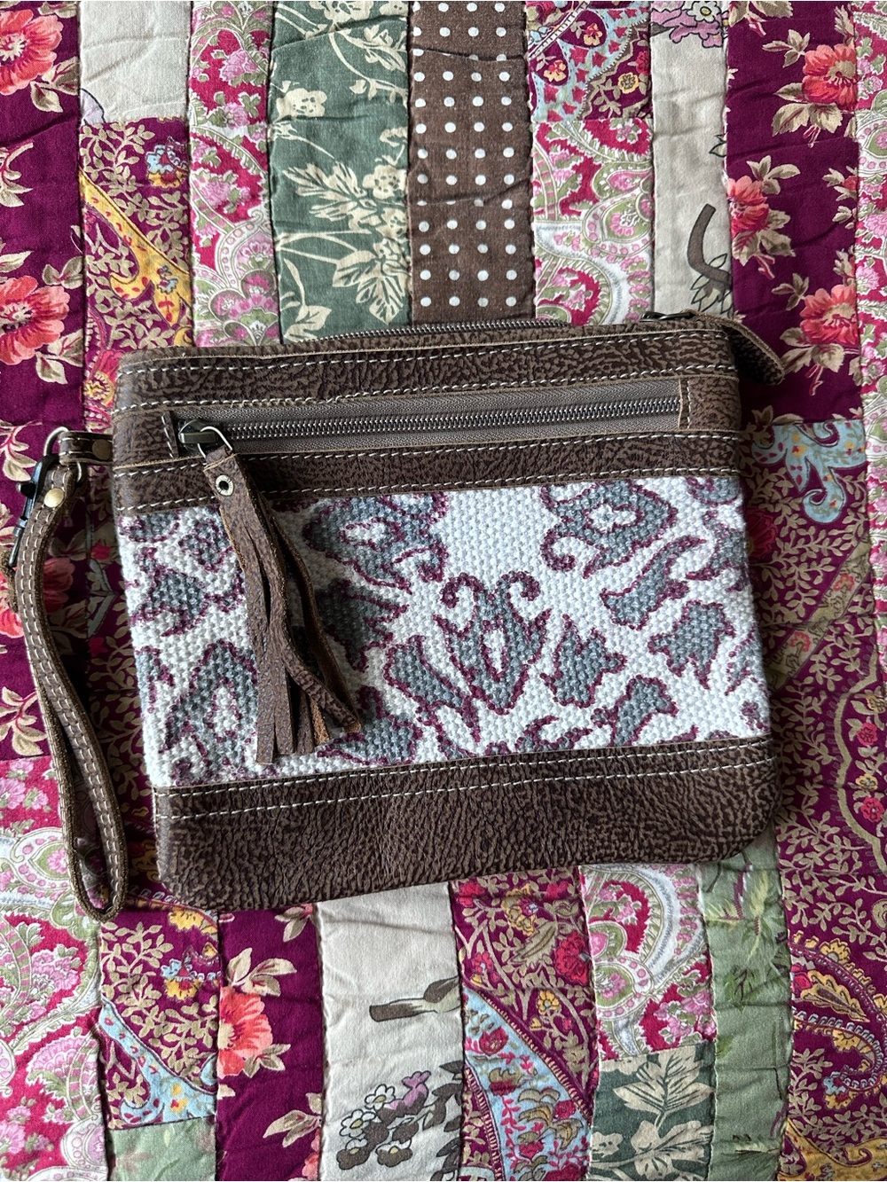 Myra Bag Paisley Patterned Wristlet Clutch with Tassel